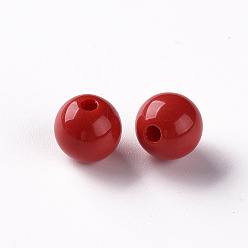 Brique Rouge Perles acryliques opaques, ronde, firebrick, 10x9mm, Trou: 2mm, environ940 pcs / 500 g