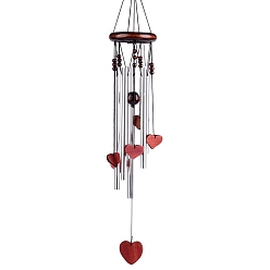 Cœur Carillon à vent en tube d'alliage, avec anneau en bois, pour les cours suspendues décoration de pelouse de jardin, cœur, 535mm
