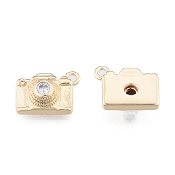 Real 18K Gold Plated Brass Micro Pave Clear Cubic Zirconia Charms, Cadmium Free & Nickel Free & Lead Free, Camera, Real 18K Gold Plated, 9.5x13x5mm, Hole: 1.5mm