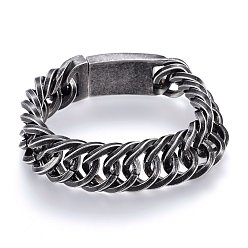 Antique Silver 304 Stainless Steel Curb Chains Bracelets, with Box Clasps, Antique Silver, 9-1/2 inch(24cm), 20x8mm