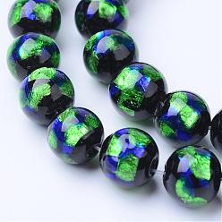 Lime Green Handmade Silver Foil Glass Beads, Round, Lime Green, 8x7.5~8mm, Hole: 1~1.5mm