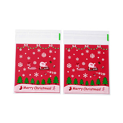 Roja Bolsa de plástico para hornear con tema navideño, con autoadhesivo, para chocolate, caramelo, galletas, plaza, rojo, 130x100x0.2 mm, sobre 100 unidades / bolsa