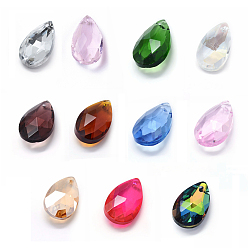 Mixed Color Faceted Glass Pendants, Teardrop, Mixed Color, 22x13x8.5mm, Hole: 1mm