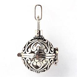 Antique Silver Rack Plating Brass Cage Pendants, For Chime Ball Pendant Necklaces Making, Hollow Round, Antique Silver, 28x26x22mm, Hole: 3x6mm, inner measure: 18mm
