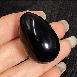 Obsidiana Piedra de palma con forma de huevo de obsidiana natural, huevo de pascua cristal curativo reiki piedra, herramientas de masaje, 30x20 mm