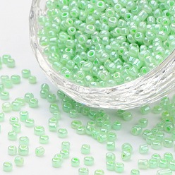 Pale Green 6/0 Glass Seed Beads, Ceylon, Round, Round Hole, Pale Green, 6/0, 4mm, Hole: 1.5mm, about 500pcs/50g, 50g/bag, 18bags/2pounds