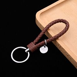 Coconut Brown PU Leather Knitting Keychains, Wristlet Keychains, with Platinum Tone Plated Alloy Key Rings, Coconut Brown, 12.5x3.2cm