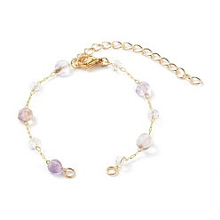 Ametrine Nuggets Natural Ametrine Beaded Bracelet Makings, with Brass Cable Chains and 304 Stainless Steel Lobster Claw Clasps, Golden, 6-1/8 inch(15.5cm)