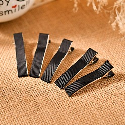 Black Alloy Alligator Hair Clip, with Wrap Cloth, Hair Accessories for Girls, Rectangle, Black, 48x8mm, about 95~100pcs/bag