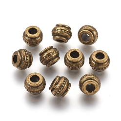 Bronze Antique Perles européennes de style tibétain, baril, bronze antique, sans plomb et sans cadmium, 9x9x7mm, Trou: 4mm