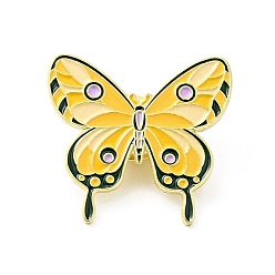 Oro Flor mariposa pin de esmalte, insignia de aleación chapada en oro para ropa de mochila, oro, 28x30x1.5 mm