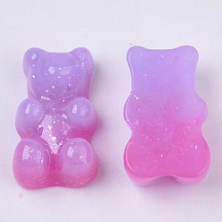 Lilac Opaque Resin Cabochons, with Glitter Powder, Two Tone, Bear, Lilac, 18x11x8mm
