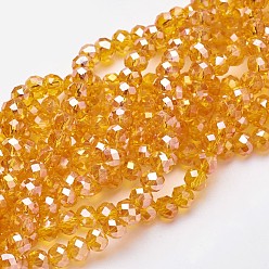Orange Perles en verre electroplate, de couleur plaquée ab , facette, rondelle, orange, 6x4mm, Trou: 1mm, Environ 85~88 pcs/chapelet, 16.1~16.5 pouce (41~42 cm)