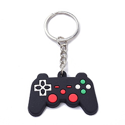 Black PVC Game Controller Keychain, with Platinum Iron Ring Findings, Black, 8.05cm