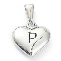 Letter P Pendentifs en acier inoxydable, coeur avec lettre noire, couleur inox, letter.p, 304mm, Trou: 16x16x4.5mm