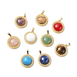 Mixed Stone Natural & Synthetic Mixed Gemstone Pendants, with Golden Tone 304 Stainless Steel Findings, Half Round Charm, Mixed Dyed and Undyed, 24.5x21x8mm, Hole: 3x6mm