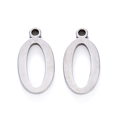 Number 201 Stainless Steel Charms, Number, Laser Cut, Stainless Steel Color, Num.0, 15x8x1.5mm, Hole: 1.5mm