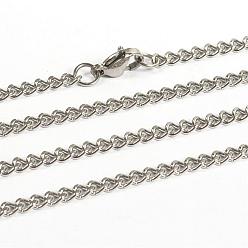 Stainless Steel Color 304 Stainless Steel Necklaces, Curb Chain Necklaces, with Lobster Claw Clasps, Faceted, Stainless Steel Color, 29.5 inch(74.9cm), 3mm