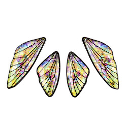 Colorido Conjunto de colgantes de ala de resina transparente, con lámina de oro, encantos de alas de mariposa, colorido, 29.5~39.5x14.5x2.5 mm, agujero: 0.8 mm, 2 pares / set