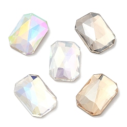 Mixed Color K5 Glass Rhinestone Cabochons, Flat Back & Back Plated, Faceted, Rectangle, Mixed Color, 14x10x4.5mm