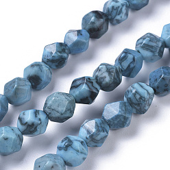 Map Stone Natural China Silver Leaf Jasper Beads Strands, Dyed & Heated, Star Cut Round Beads, Faceted, Light Sky Blue, 8mm, Hole: 0.7mm, about 43pcs/strand, 14.96 inch(38cm)