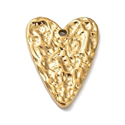 Real 18K Gold Plated Ion Plating(IP) 304 Stainless Steel Pendants, Textured, Heart Charm, Real 18K Gold Plated, 26x19x2mm, Hole: 1.8mm