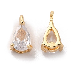 Real 18K Gold Plated Brass with Clear Glass Pendants, Teardrop Charms, Real 18K Gold Plated, 8.5x5x4mm, Hole: 1.2mm