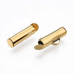 Golden 304 Stainless Steel Slide On End Clasp Tubes, Slider End Caps, Golden, 6x13x4mm, Hole: 3x1.5mm, Inner Diameter: 3mm
