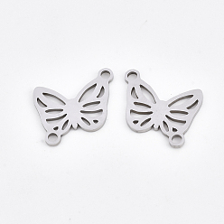 Stainless Steel Color 201 Stainless Steel Links connectors, Laser Cut Links, Butterfly, Stainless Steel Color, 16x13x1mm, Hole: 1.8mm