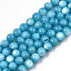 Deep Sky Blue Natural Freshwater Shell Beads Strands, Dyed, Round, Deep Sky Blue, 4mm, Hole: 0.8mm, about 97~99pcs/strand, 14.88 inch~15.16 inch(37.8~38.5cm)