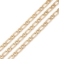 Golden Ion Plating(IP) 304 Stainless Steel Mother-Son Chains, Unwelded, Decorative Chain, Golden,  4.5x11x1.2mm, 4.9x6x1.2mm
