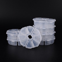 Clair Conteneurs de perle plastique, flip top stockage de perles, 8 compartiments, plat rond, clair, 10.5x10.5x2.8 cm