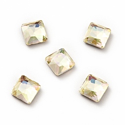 Verde Luminoso K 9 cabujones de diamantes de imitación de cristal, espalda y espalda planas, facetados, plaza, verde luminoso, 5x5x2 mm