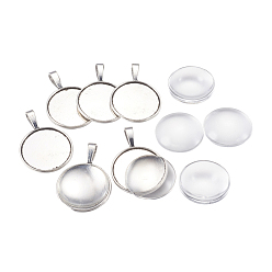 Antique Silver DIY Pendant Making, with Tibetan Style Alloy Pendant Cabochon Settings and Glass Cabochons, Lead Free, Flat Round, Antique Silver, 38x27x2mm, Hole: 5x9mm, Tray: 25mm