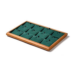 Зеленый 12-щелевая древесина с бархатными подвесными подставками для ожерелий, держатель-органайзер для ювелирных изделий для хранения ожерелий, прямоугольные, зелёные, 35x24.2x2 см