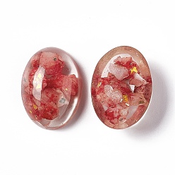 Red Natural Calcite & Synthetic Opal Cabochons, with Epoxy Resin, Dyed, Half Oval, Red, 24~25x18~18.5x7~9mm
