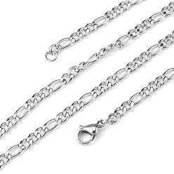 Нержавеющая Сталь Цвет Фигаро цепи ожерелье для мужчин, 304 ожерелья нержавеющей стали, с карабин-лобстерами , цвет нержавеющей стали, 23.6 дюйм (60 см)