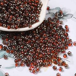 Orange Red Transparent Inside Colours Glass Seed Beads, Half Plated, Round Hole, Round, Orange Red, 4x3mm, Hole: 1.2mm, 7650pcs/pound