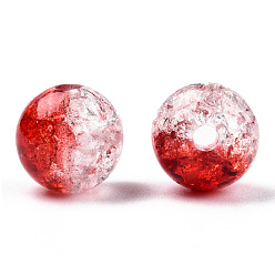 Rouge Transparent perles acryliques craquelés, imitation peau de léopard, ronde, rouge, 10x9mm, Trou: 2mm, environ920 pcs / 500 g