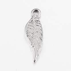 Stainless Steel Color 304 Stainless Steel Pendants, Wing, Stainless Steel Color, 19x6x1.5mm, Hole: 1.5mm