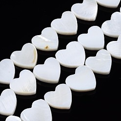 Creamy White Natural Freshwater Shell Beads Strands, Heart, Creamy White, 12~13x12~14x3mm, Hole: 0.8mm, about 30pcs/strand, 14.96 inch~15.35 inch(38cm)