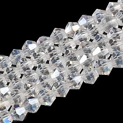 Clear AB Transparent Electroplate Glass Beads Strands, AB Color Plated, Faceted, Bicone, Clear AB, 4x4mm, Hole: 0.8mm, about 87~98pcs/strand, 12.76~14.61 inch(32.4~37.1cm)