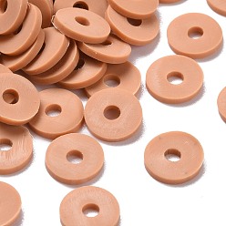 BurlyWood Cuentas de arcilla polimérica hechas a mano ecológicas, disco / plano y redondo, perlas heishi, burlywood, 8x0.5~1 mm, agujero: 2 mm, Sobre 13000 unidades / 1000 g