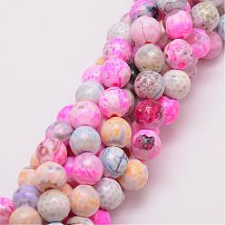 Pearl Pink Natural Fire Crackle Agate Bead Strands, Dyed, Faceted, Round, Pearl Pink, 10mm, Hole: 1.5mm, about 38pcs/strand, 14 inch