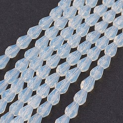 Clear Imitation Opalite Glass Beads Strands, Faceted, teardrop, Clear, 5x3mm, Hole: 1mm, about 100pcs/strand, 18.3 inch~19 inch