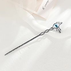 Gunmetal Alloy Hair Sticks, with Glass Beads, Evil Eye, Gunmetal, 180x30mm