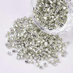 Silver 8/0 Two Cut Glass Seed Beads, Hexagon, Metallic Colours, Silver, 2.5~3x2.5mm, Hole: 0.9mm, about 15000pcs/bag