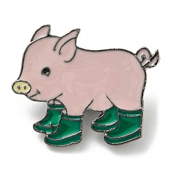 Verde Cerdo con botas de lluvia alfileres de esmalte, broches de aleación en tono platino, verde, 23.5x28x2 mm