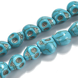 Turquoise Dyed Synthetic Turquoise Bead Strands, Skull, Turquoise, 10x8x10mm, Hole: 1mm, about 38~40pcs/strand, 15~15.5 inch