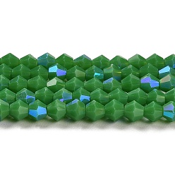 Verdemar Hebras opacas de perlas de vidrio de imitación de jade de color sólido, color de ab chapado, facetados, bicono, verde mar, 4x4 mm, agujero: 0.8 mm, sobre 87~98 unidades / cadena, 12.76~14.61 pulgada (32.4~37.1 cm)